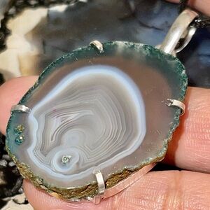 Drusy Botswana Banded Agate Pendant 2 1/4”